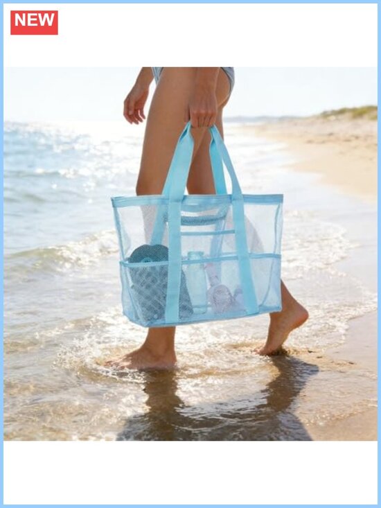 Handbags - Large Oversized Sandproof Beach Tote Bag with Zipper Foldable Family Vacation